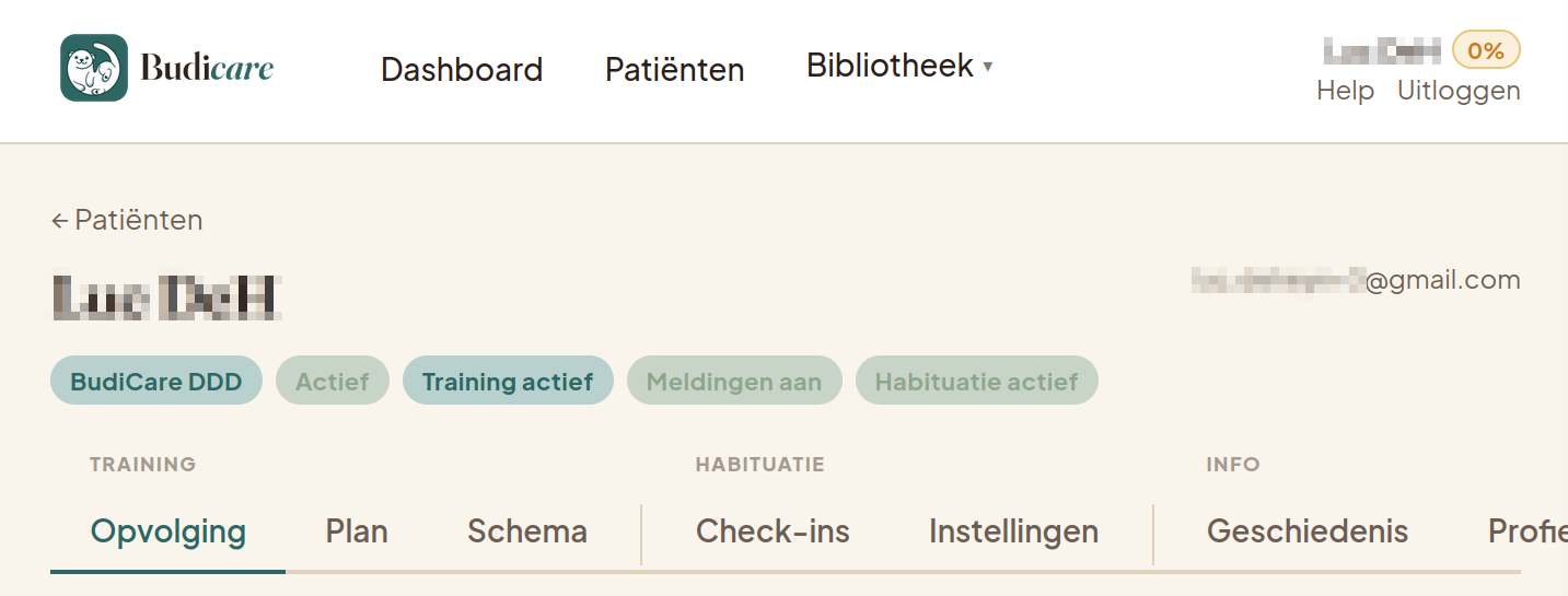 Per patiënt stel je een trainingsplan en habituatie check-ins op